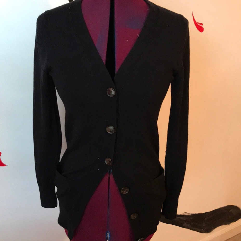 Ann Taylor Wool Cardigan with leather elbow patche